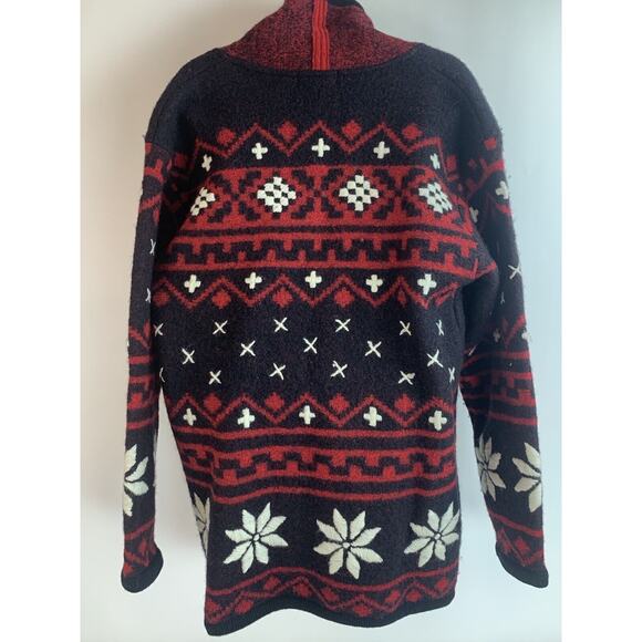 Vtg Bellpointe Wool Black Red Snowflake Cardigan Sweater Blazer Silver Buttons M - Picture 11 of 12